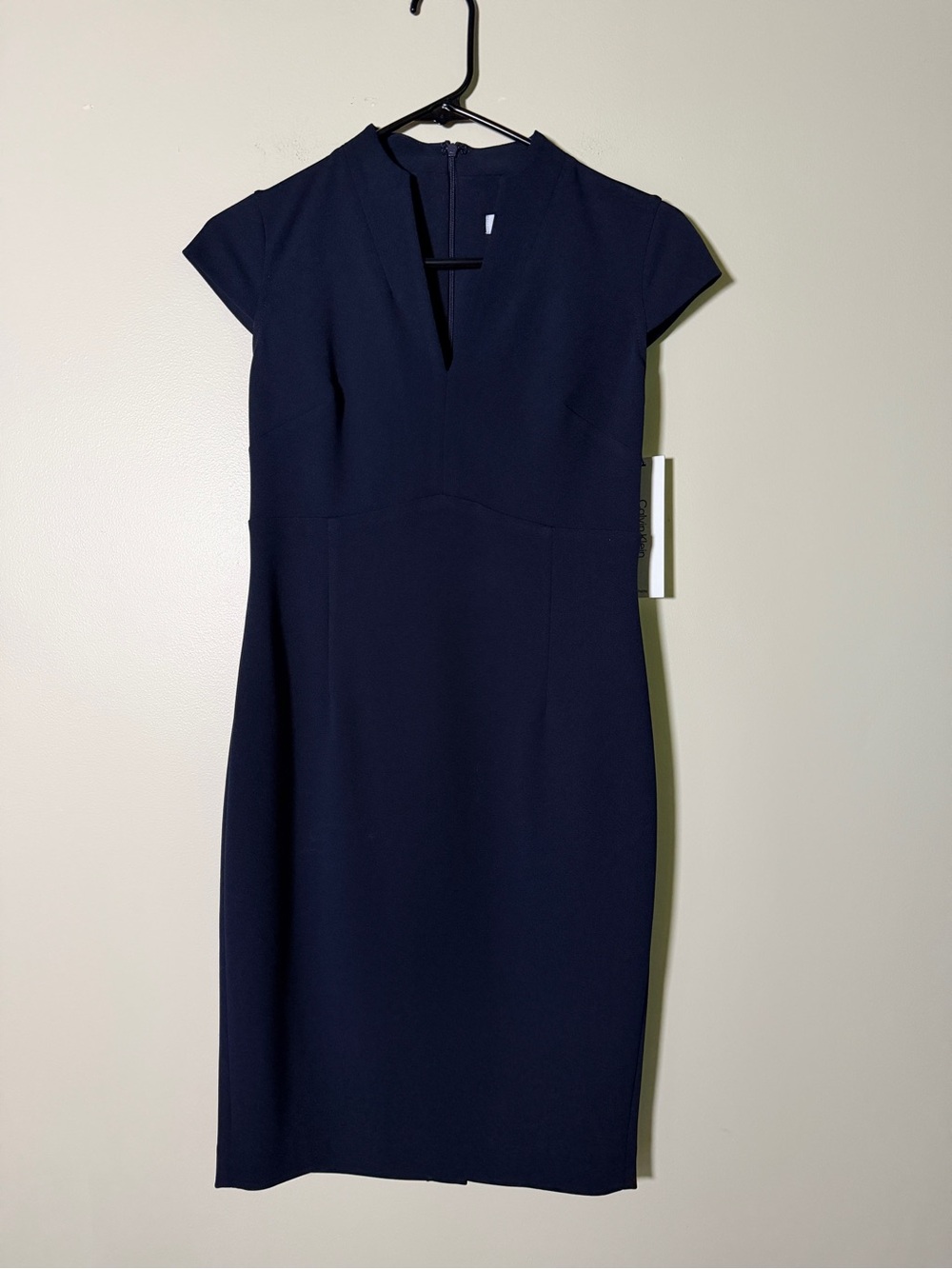 Calvin Klein Navy Notch-Neck Cap-Sleeve Sheath Dress